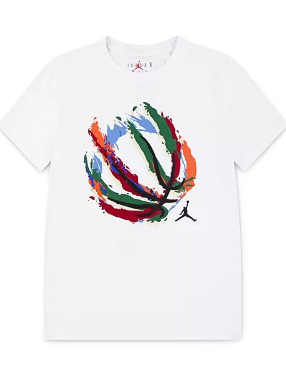 Jordan White Tee Big Boy Basketball Fire Multicolor Paint-Stroke